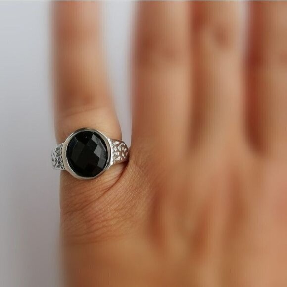 New Sterling silver round Black Onyx ring size 6 - Picture 8 of 9
